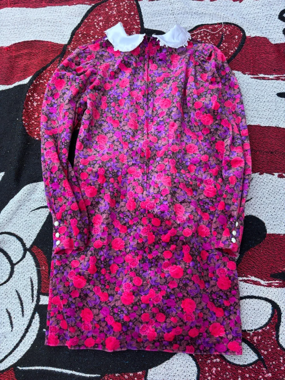 VINTAGE BRYAN VELVET FLORAL BOW TIE COLLARED GIRLS DRESS SIZE 12